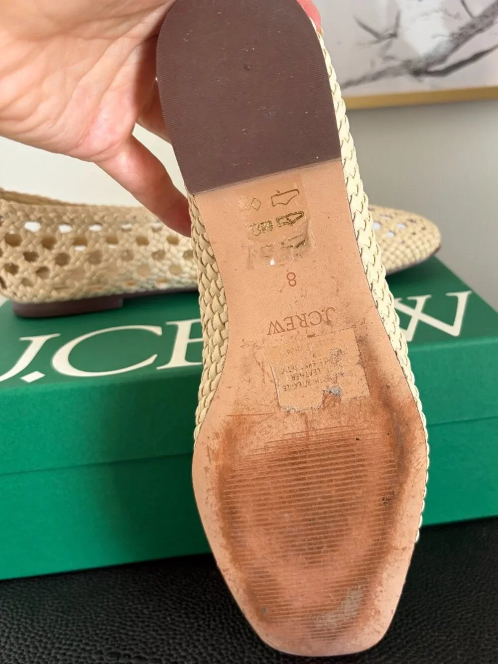 J.Crew Quinn Handwoven Leather Ballet Flats Warm Sesame Size 8